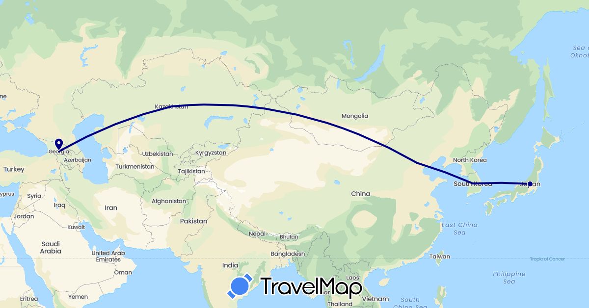 TravelMap itinerary: driving in China, Georgia, Japan, South Korea (Asia)